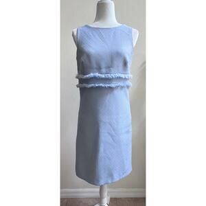 Eliza J Fringe Detail Sleeveless Sheath Dress Knee Length Sky Blue 6 Old Money